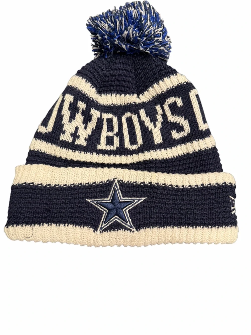 NFL New Era Dallas Cowboys Knit Pom Beanie in Navy and Cream